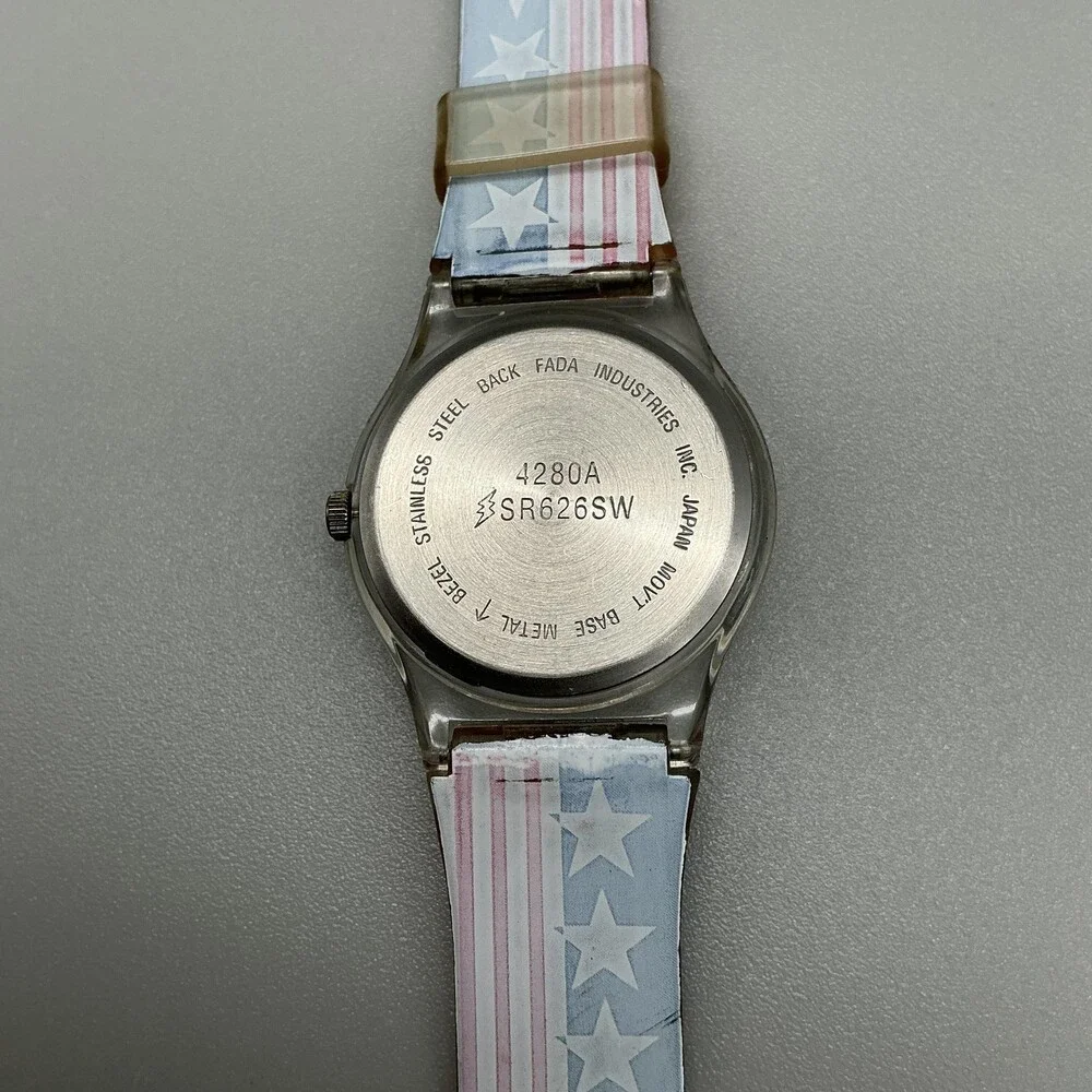 Vintage Fada USA Collection Unisex Watch 33mm Flag Red White Blue New Battery